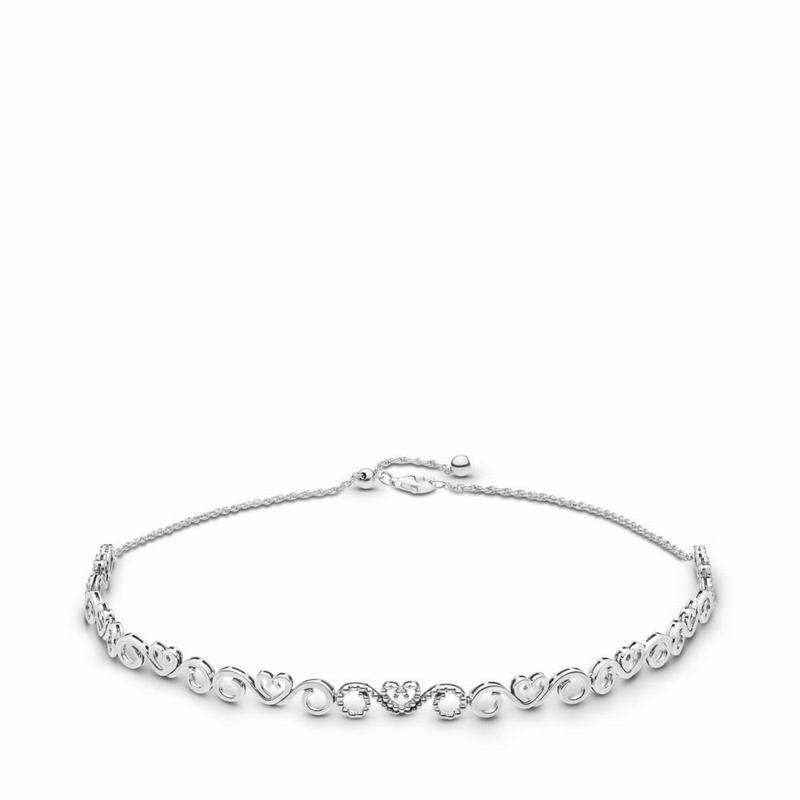 Pandora Heart Swirls Choker Necklace Silver Egypt CV2740593
